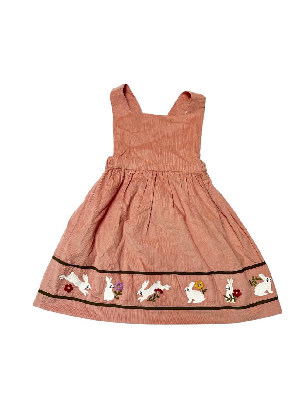 Mini Boden Bunny Appliqué Pinafore Dress Size 3/4